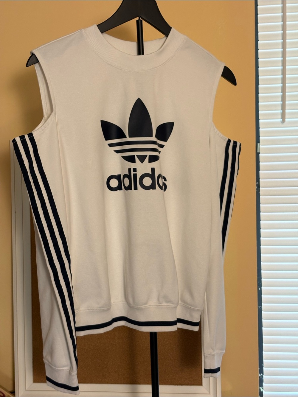adidas Original White cold-shoulder Logo Sweatshirt with Black Stripes